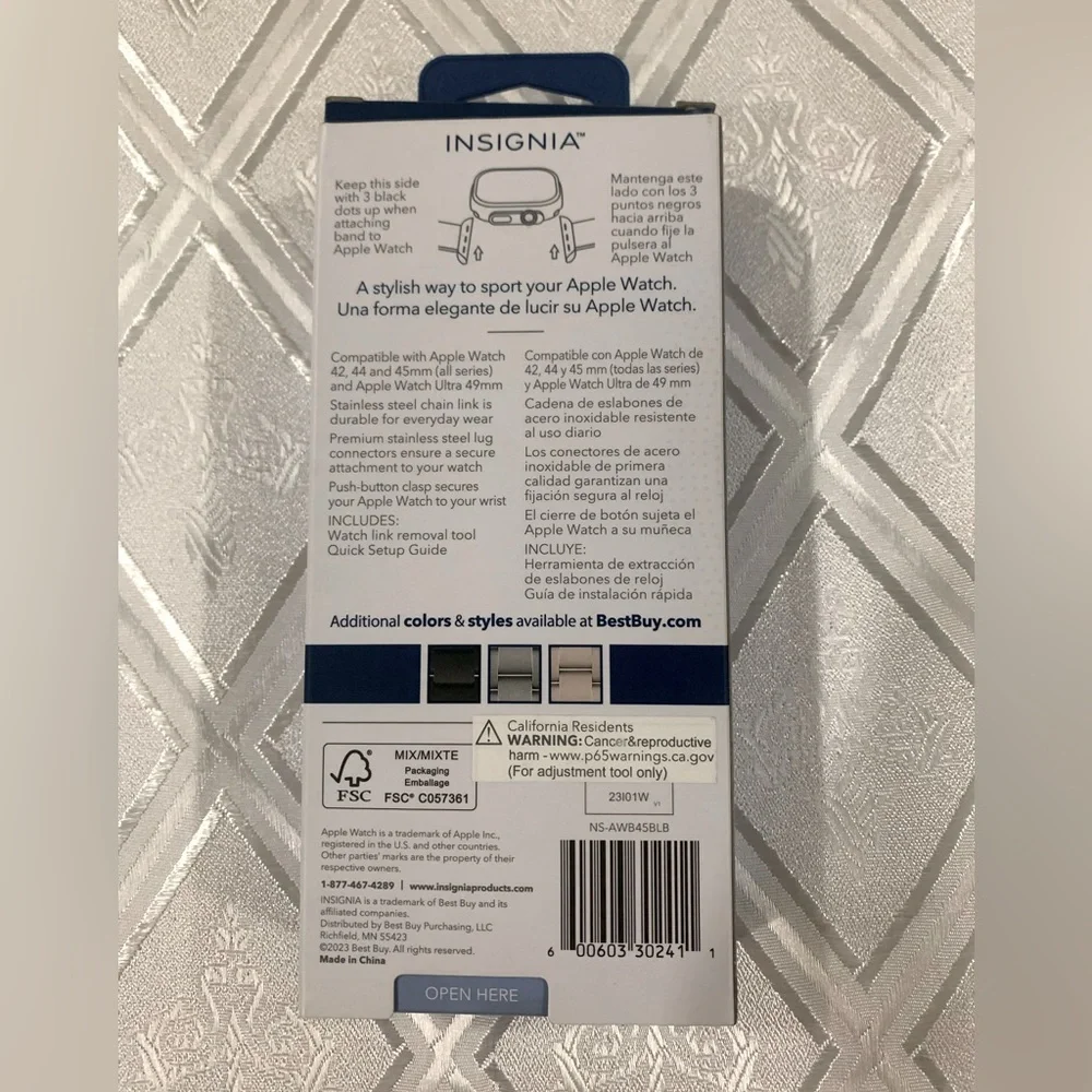 Insignia Stainless Steel Link Band for Apple Watch, NIB